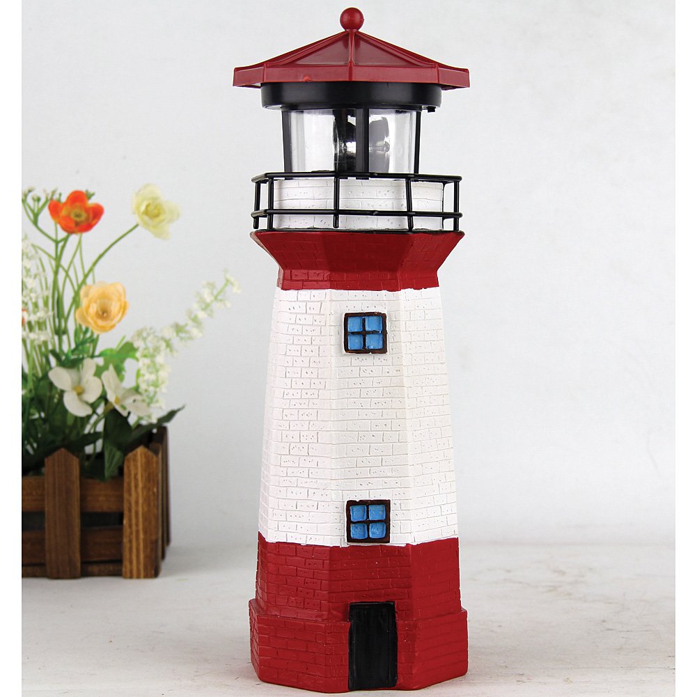 15" Red Solar Lighthouse with Rotating LED H705261