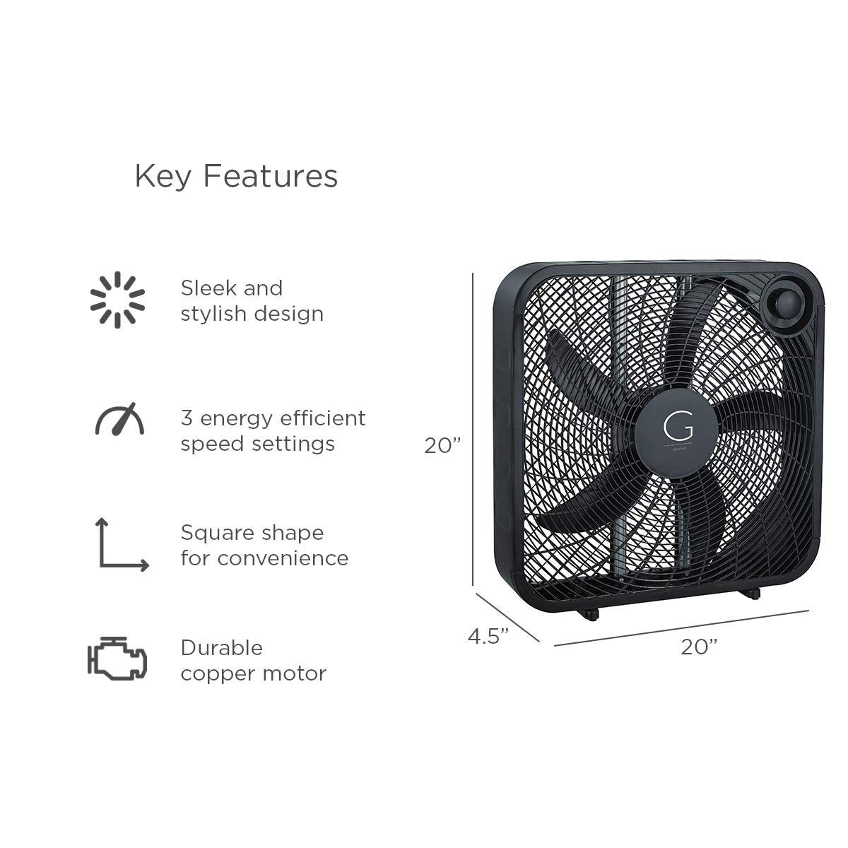 20" Box Fan, 3 Settings, Black S861