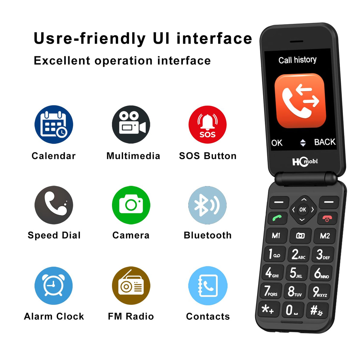 Unlocked Flip Phone with Big Buttons and SOS Button, Matte Black Q171757