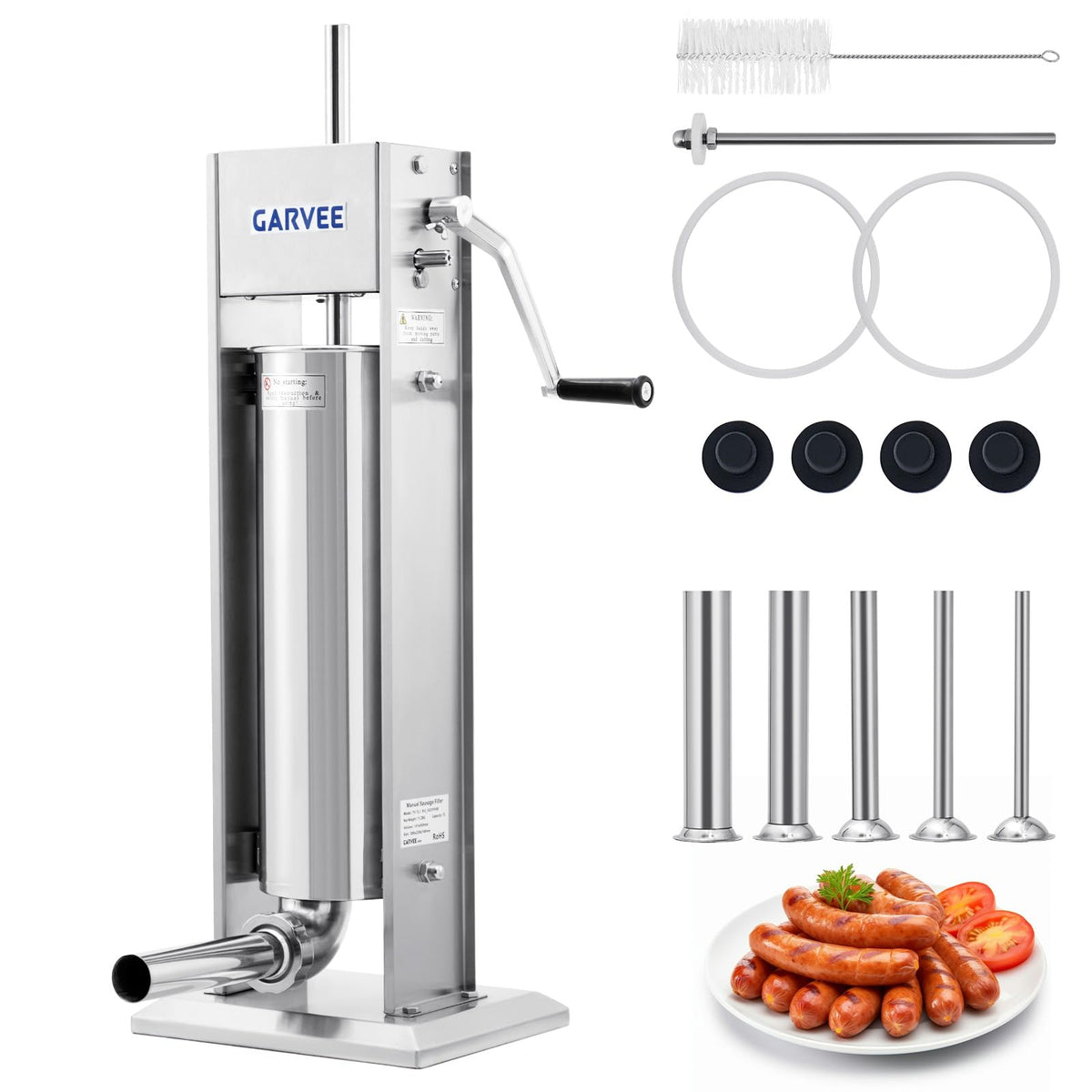 3L Stainless Steel Manual Sausage Stuffer with 5 Filling Tubes S16533
