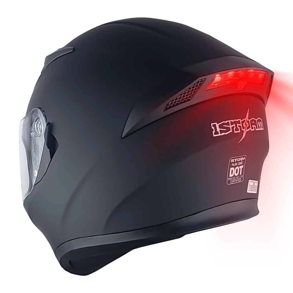 Full Face Motorcycle Helmet with LED Tail Light Matt Black S757127