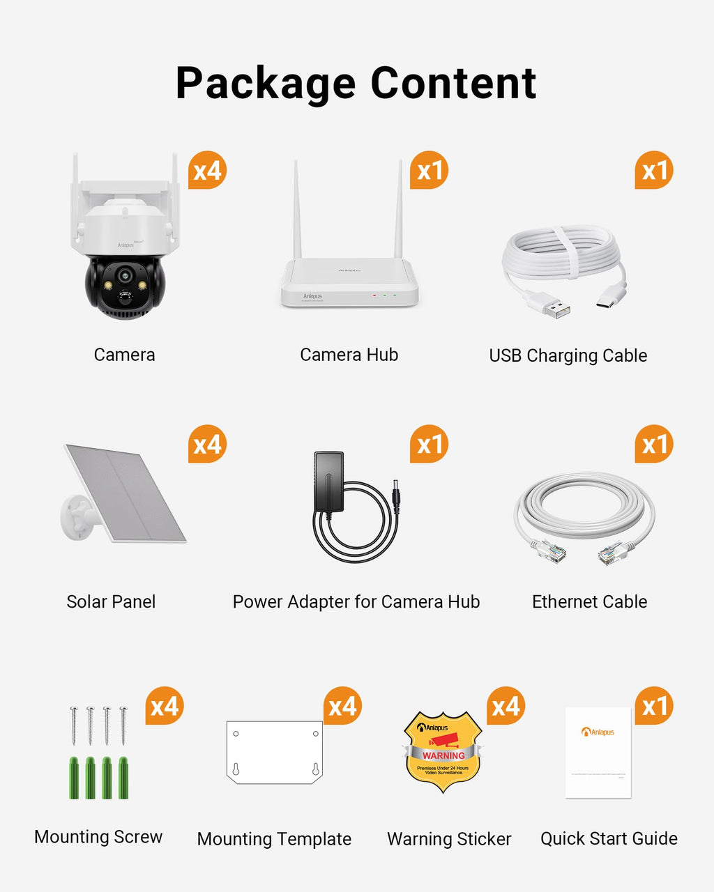 4MP 360° Pan Tilt Solar 4 Camera Security System B9880