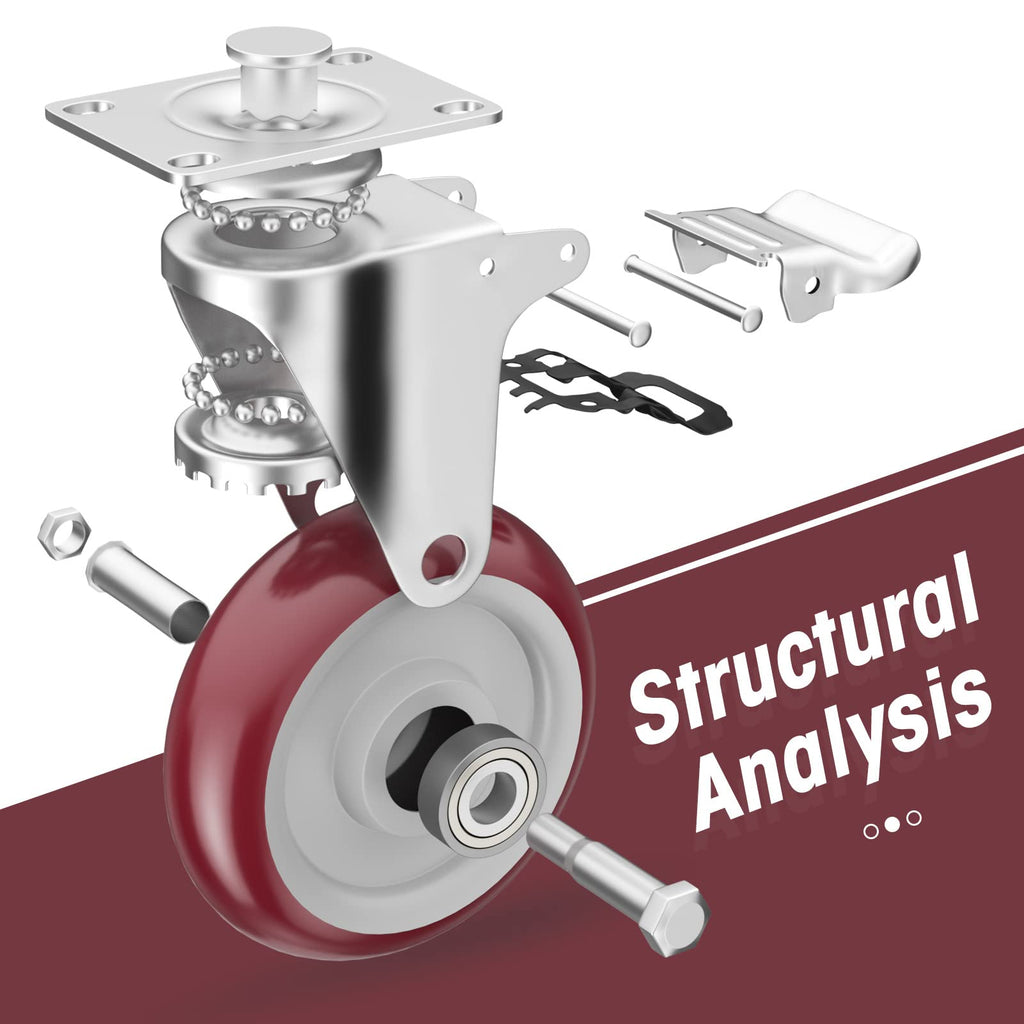 5" Heavy Duty Plate Casters with Brake, Set of 4 U258806