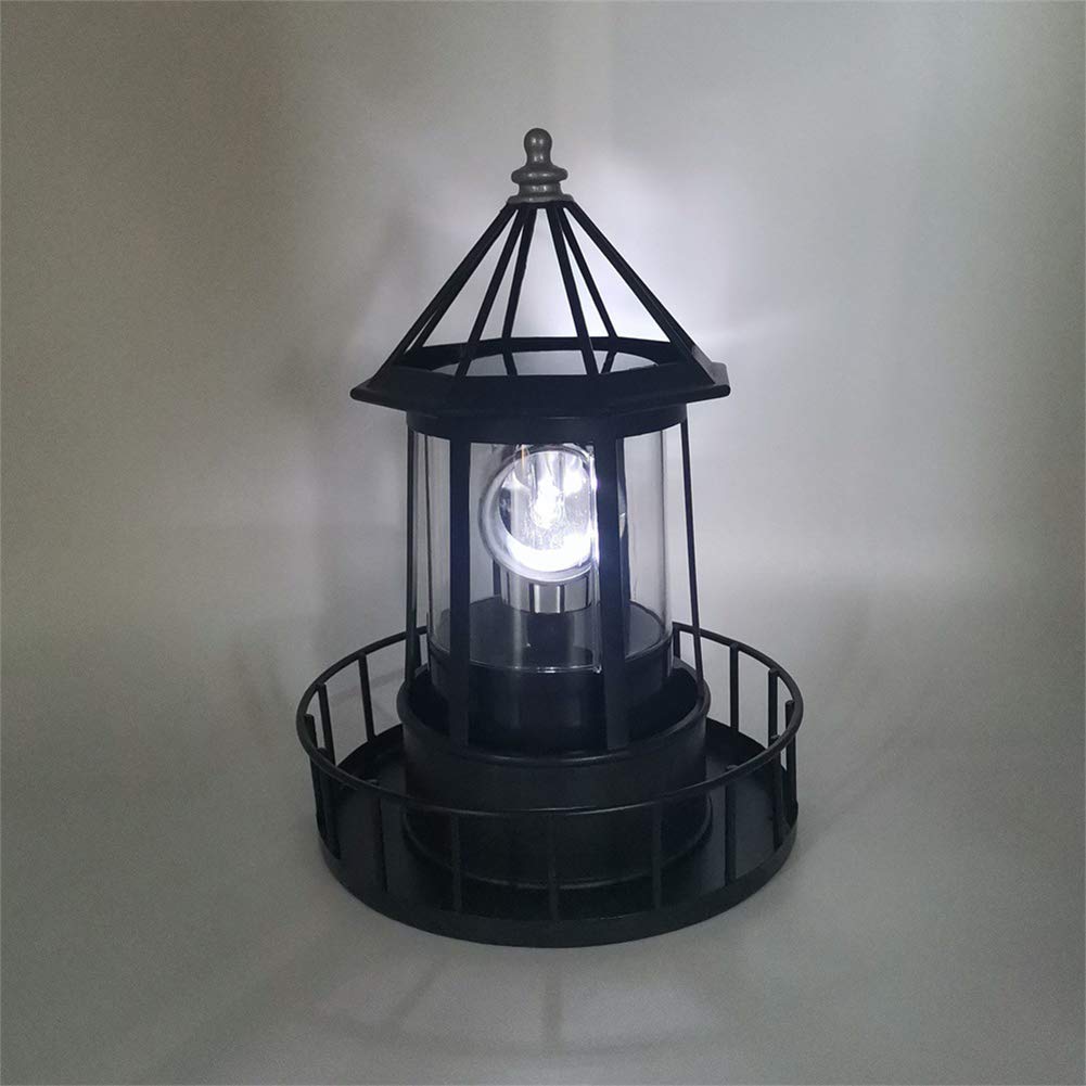 Black Solar Lighthouse Rotating Light IP65 Waterproof Outdoor LED Decor S758