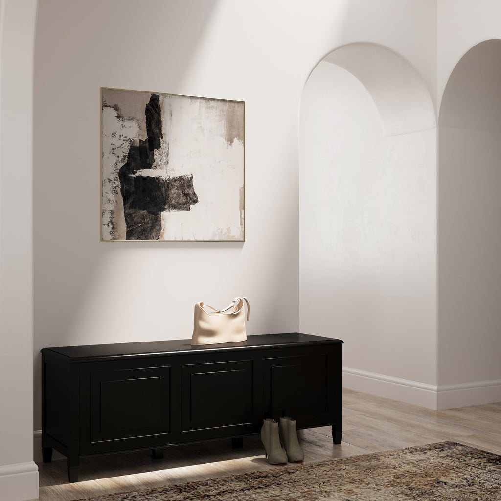 Black Solid Wood Trunk Bench J5864