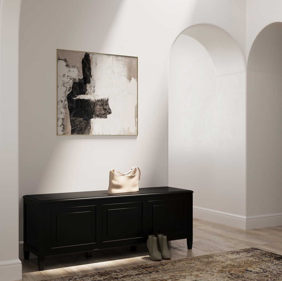 Black Solid Wood Trunk Bench J5864