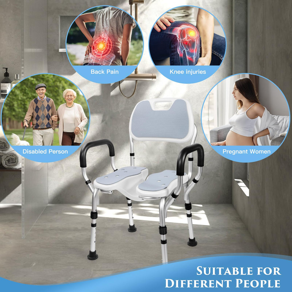 Shower Chair with U-Shaped Seat, Adjustable Height, 350 lb U52463