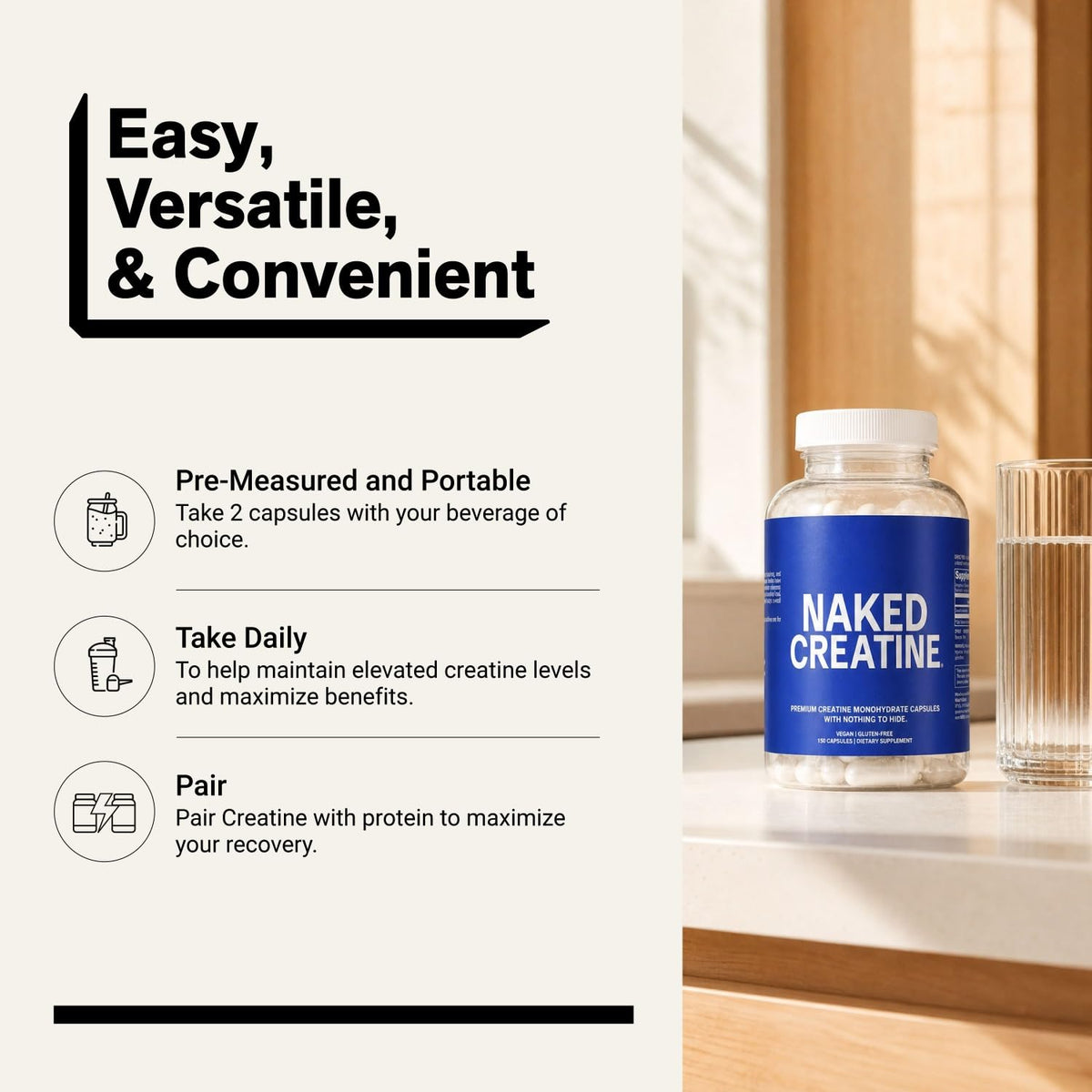 Micronized Creatine Monohydrate Capsules 2.5g 75 Servings Vegan E400