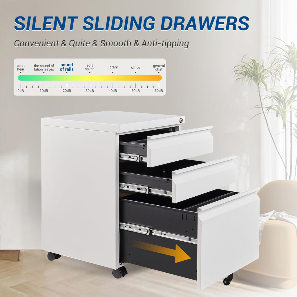 White 3 Drawer Metal File Cabinet with Lock I339075