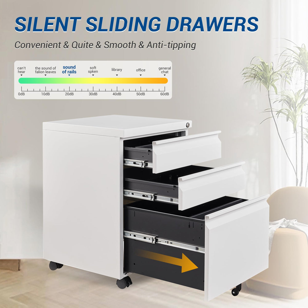 White 3 Drawer Metal File Cabinet with Lock I339075