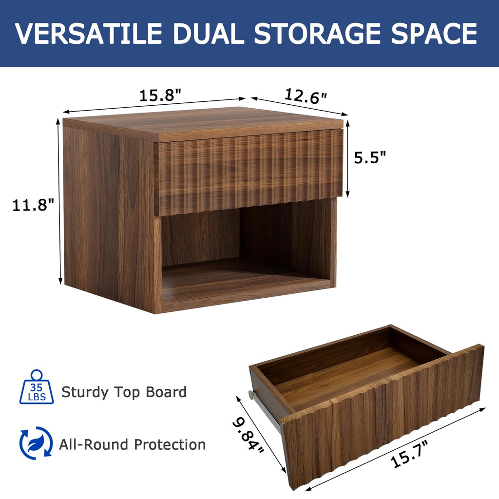 Wall Mounted Floating Nightstand Set of 2 with Drawer F6597