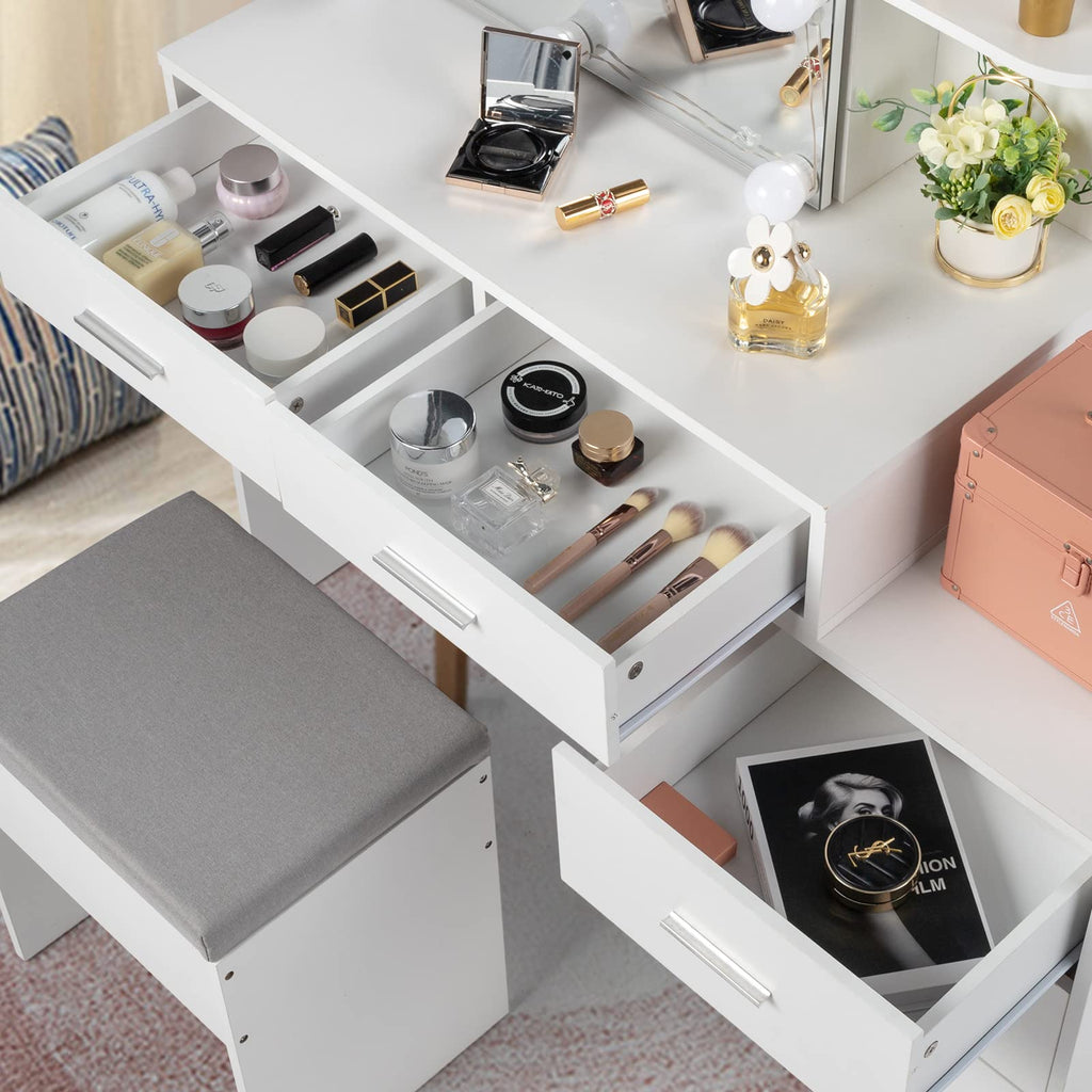 White Vanity Desk with Sliding Mirror U95198