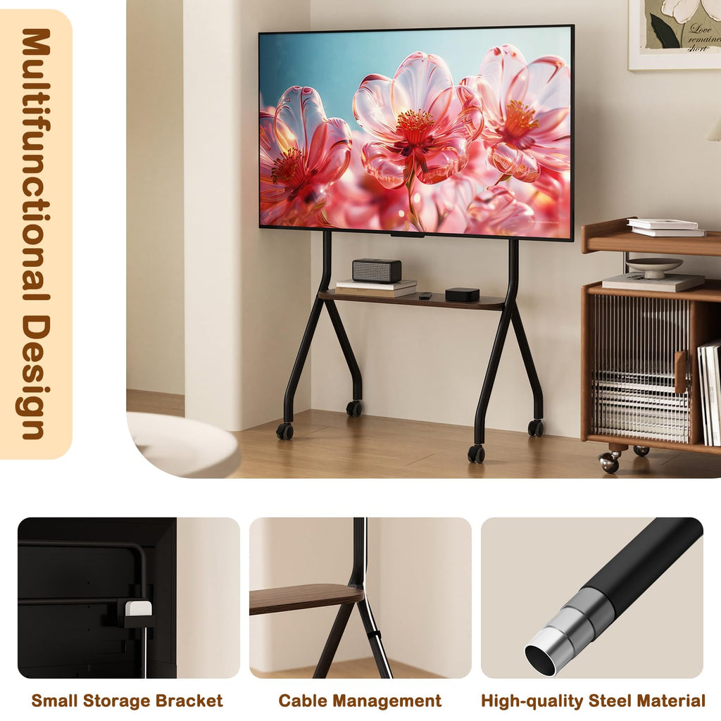 Black Height Adjustable Rolling TV Stand for 49-75 Inch TVs B614579