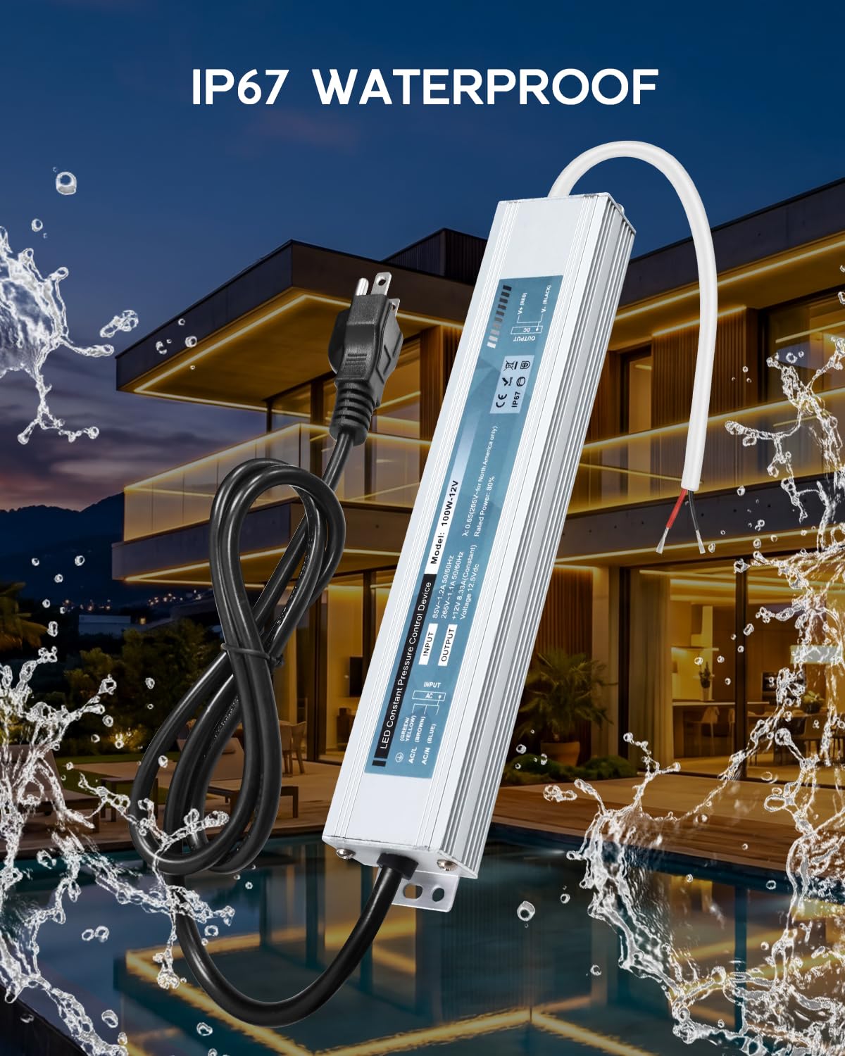 200W IP67 Waterproof LED Power Supply 85V-265V AC to 12V DC Converter E9768