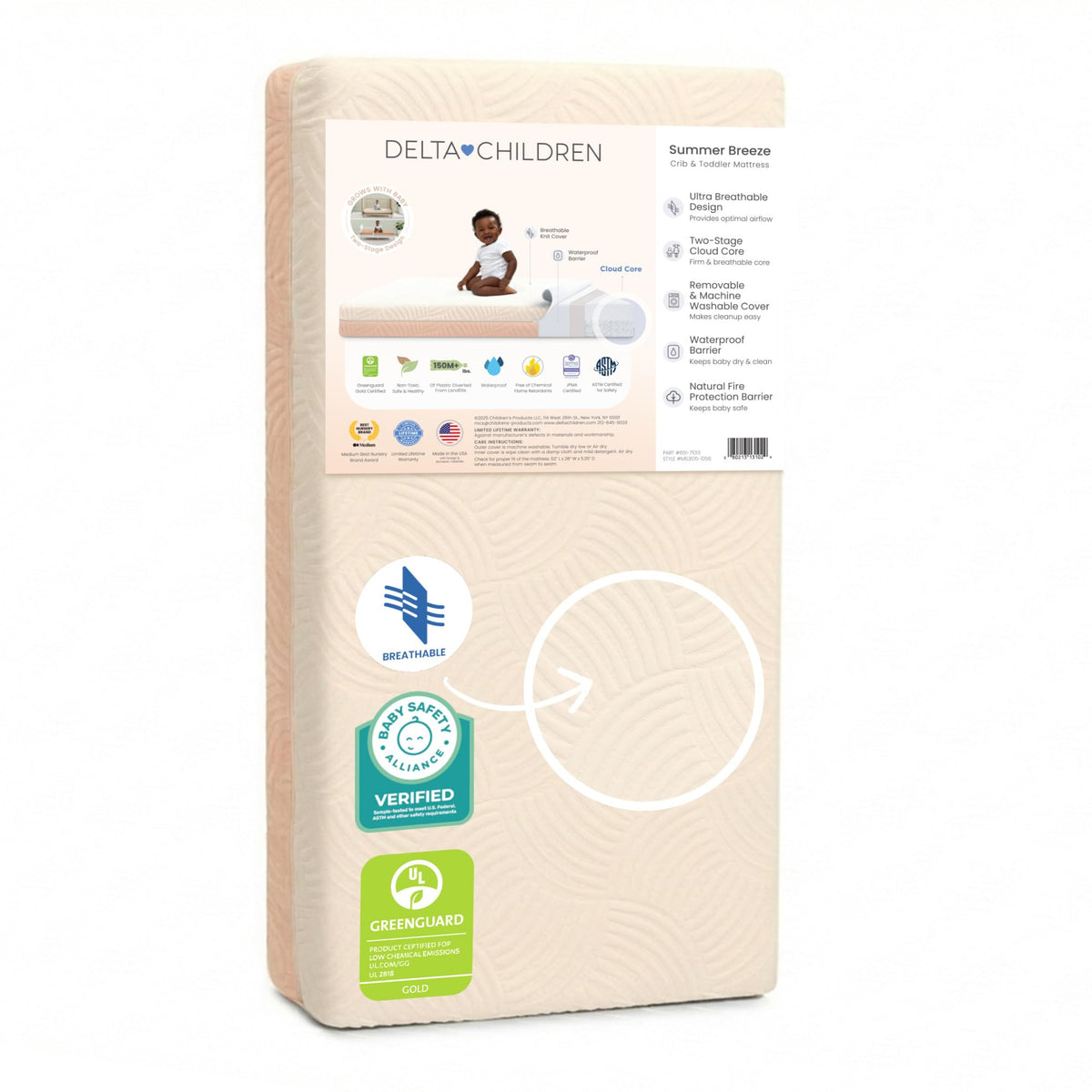 Apricot White Breathable Baby Crib & Toddler Mattress V6992