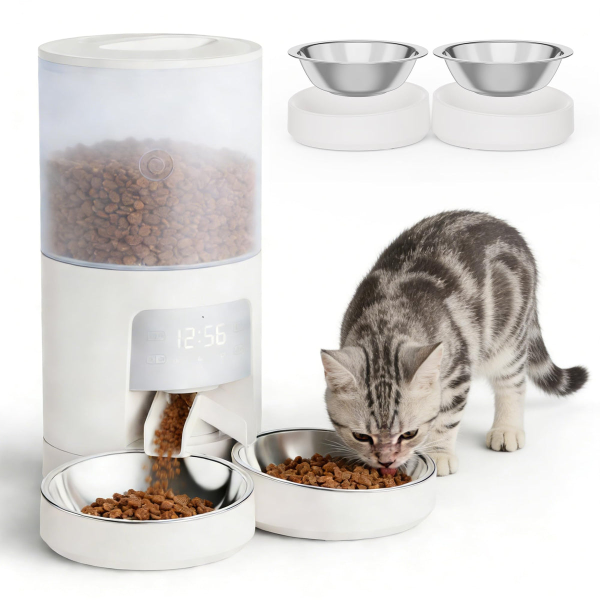 Automatic Cat Feeder for 2 Cats, 6L White C7508