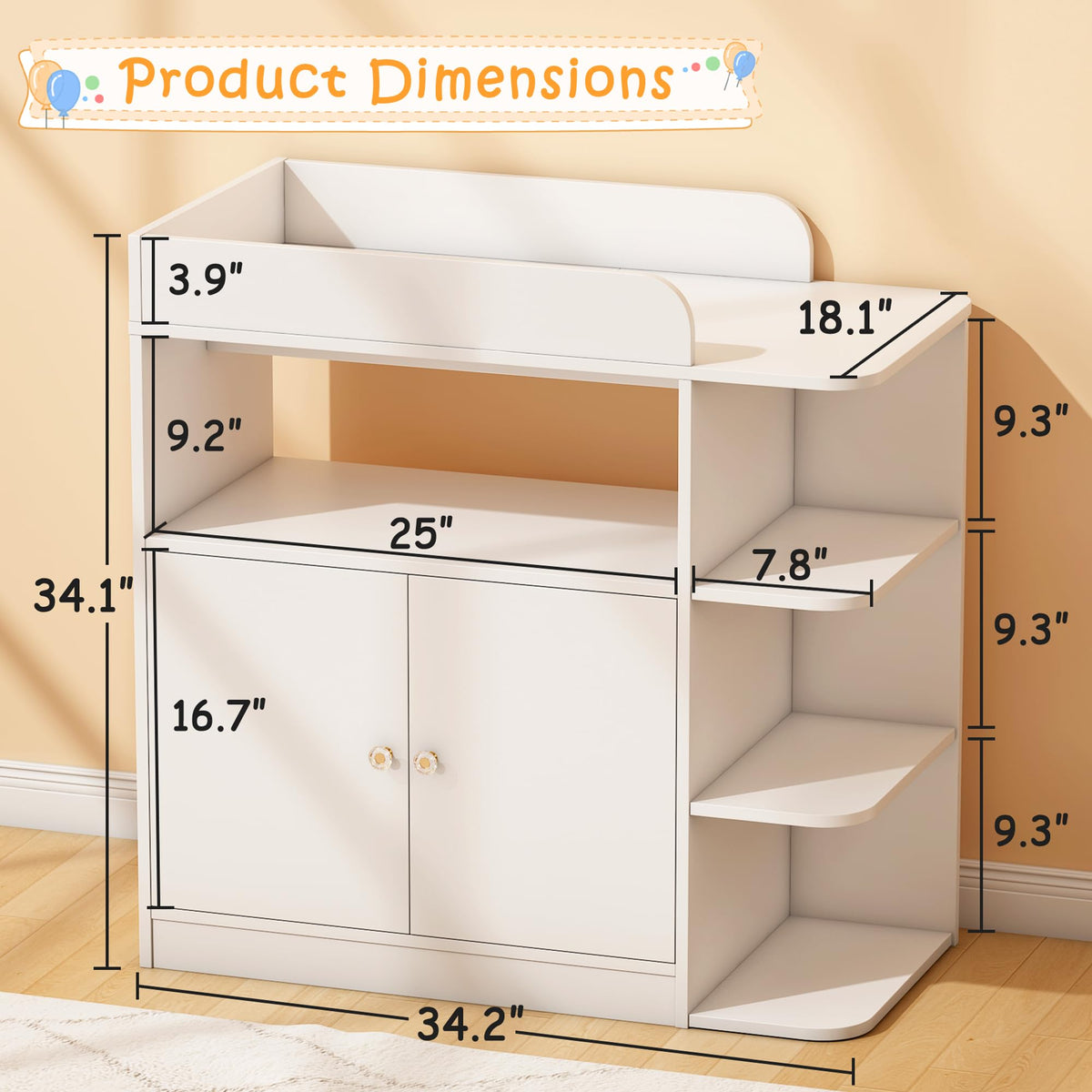 White Wood Changing Table Dresser with Cabinet P998