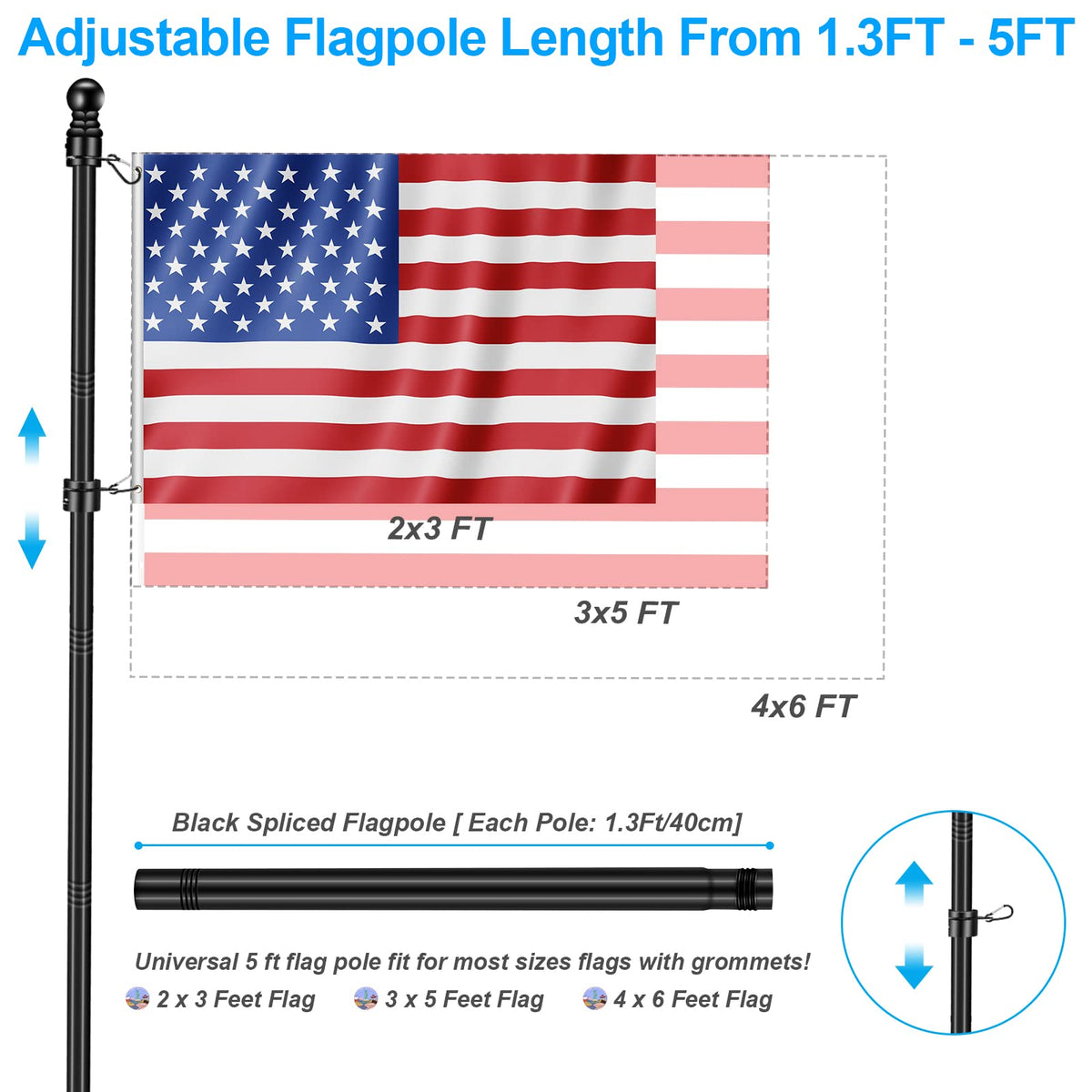 5 FT Stainless Steel Flag Pole Kit with Holder Bracket T1720