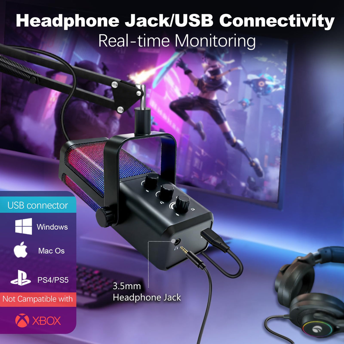 Black USB Condenser Microphone with Boom Arm G2761
