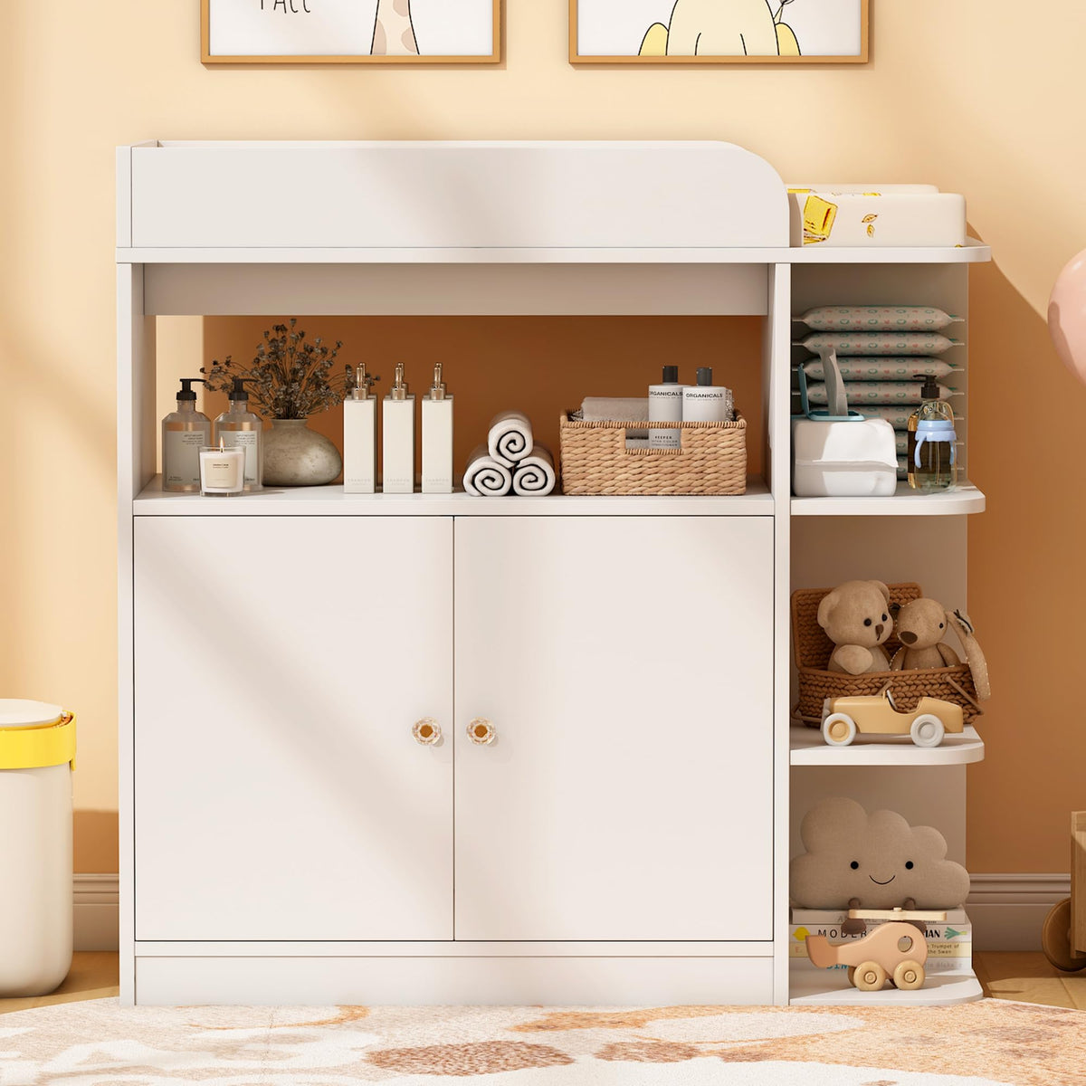 White Wood Changing Table Dresser with Cabinet P998