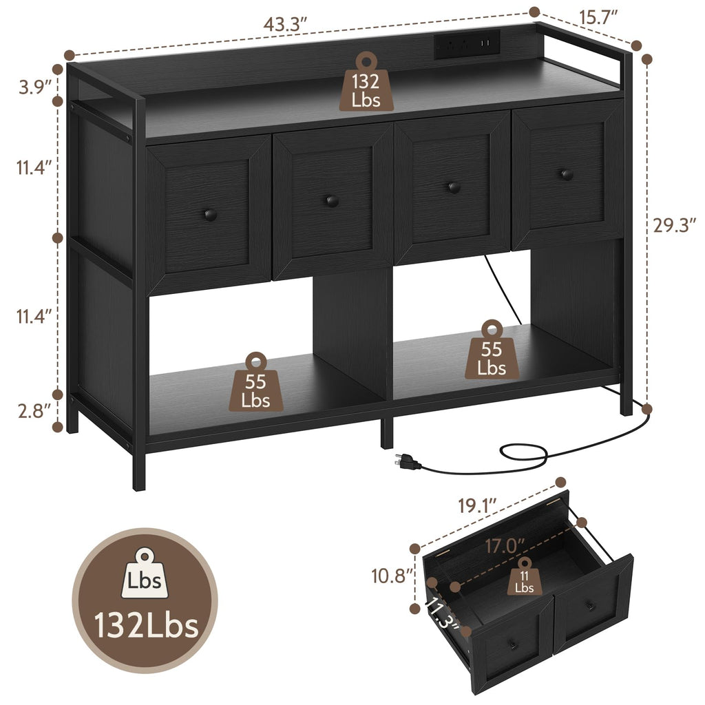 Black 2 Drawer Wood File Cabinet with Power Outlet J748