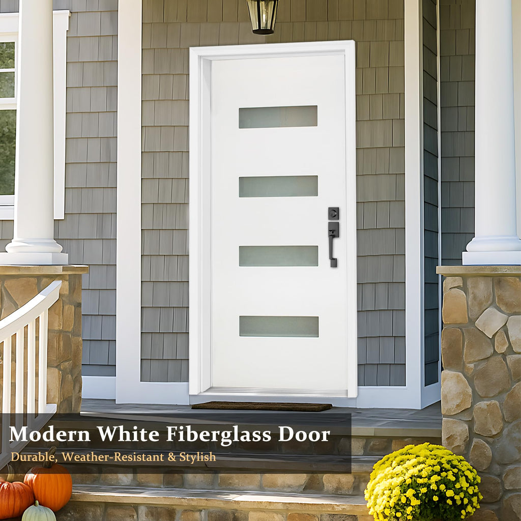 Fiberglass Exterior Front Door 36x80in Left-Hand Inswing Frosted Glass White Primed K303