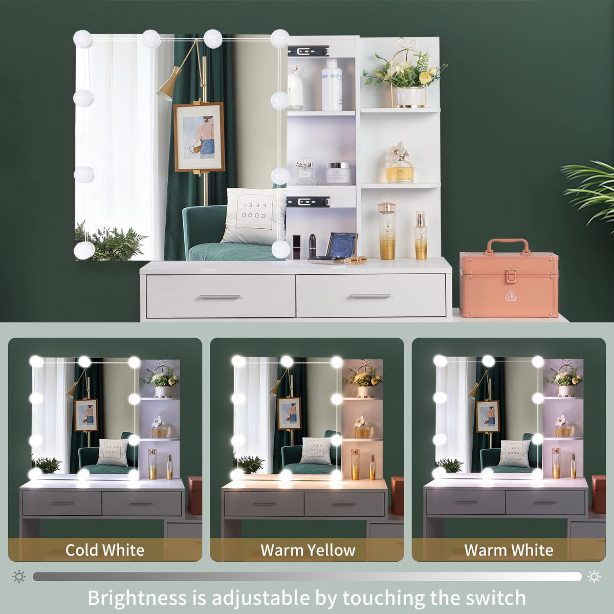 White Vanity Desk with Sliding Mirror U95198