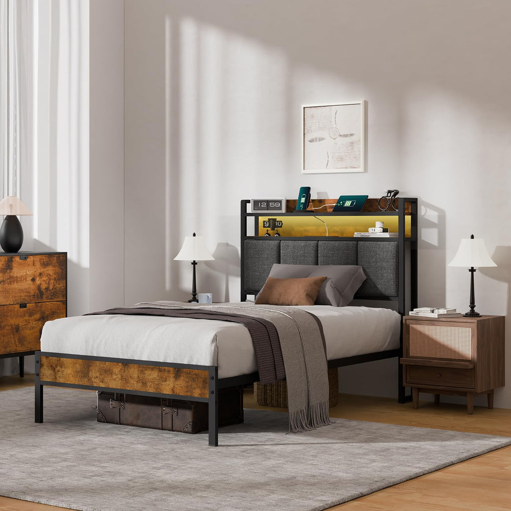 Twin Bed Frame with Upholstered Headboard Z5873