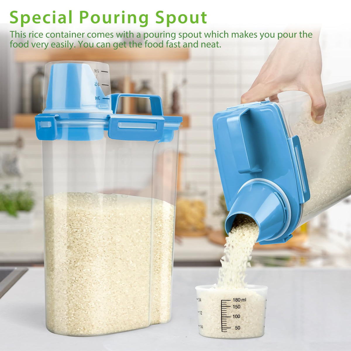 Airtight Rice Storage Container with Measuring Cup K487473