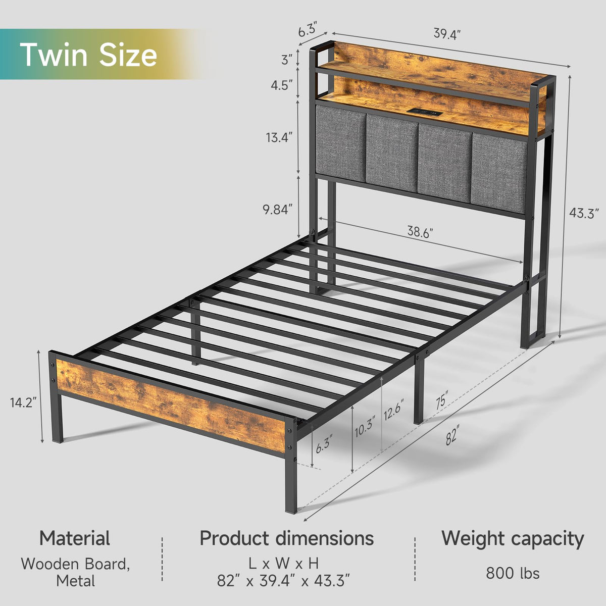Twin Bed Frame with Upholstered Headboard Z5873