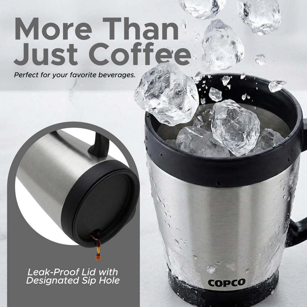 Double Wall Stainless Steel Coffee Mug with Lid 16 Oz Silver M5618