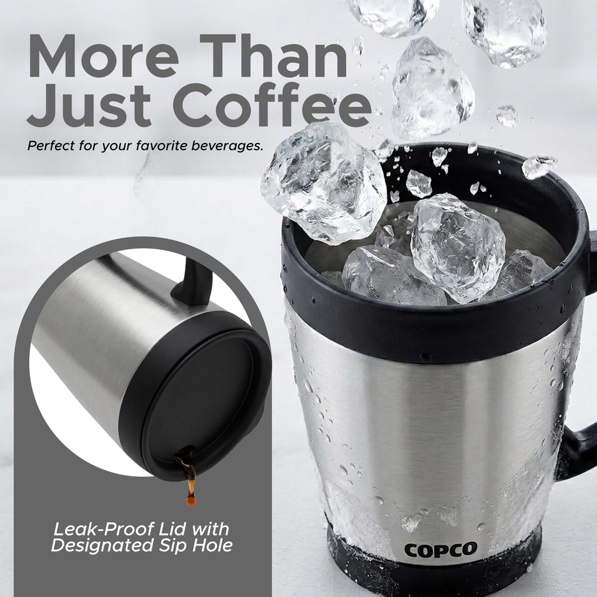 Double Wall Stainless Steel Coffee Mug with Lid 16 Oz Silver M5618