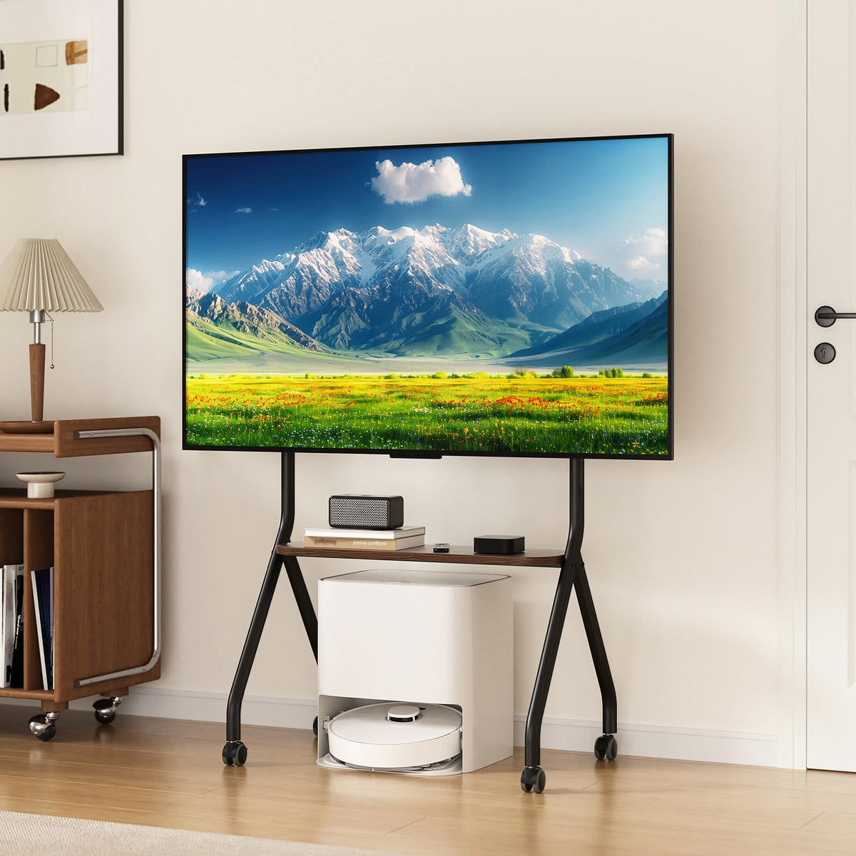Black Height Adjustable Rolling TV Stand for 49-75 Inch TVs B614579
