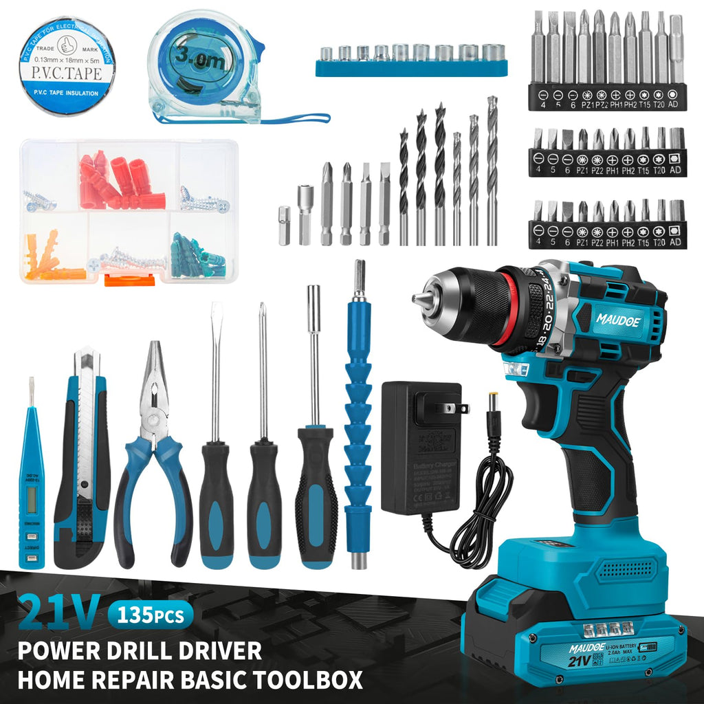 21V Brushless Cordless Drill with 2 Batteries & Charger O63413