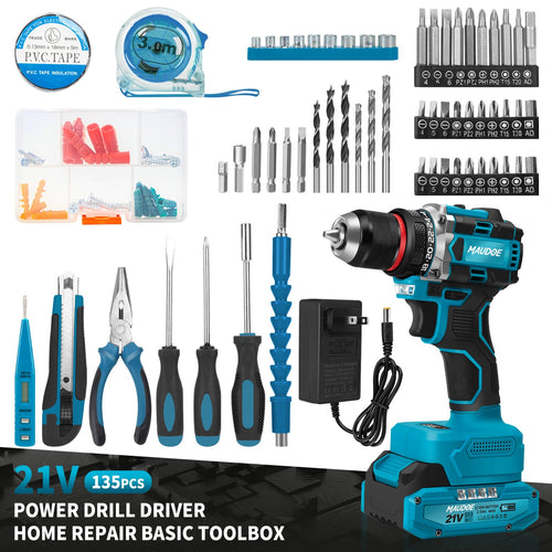 21V Brushless Cordless Drill with 2 Batteries & Charger O63413