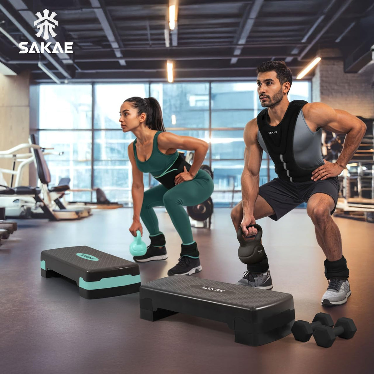 Adjustable Height Aerobic Stepper Set with Dumbbells, Kettlebell, Waist Trimmer, Ankle Weights or Weighted Vest Z113