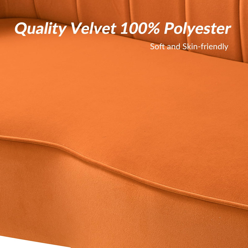Orange Velvet 2-Seater Loveseat Sofa with Gold Metal Legs M209