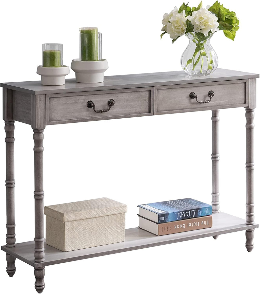 Washed Oak Wood Console Table with 2 Drawers Y955886