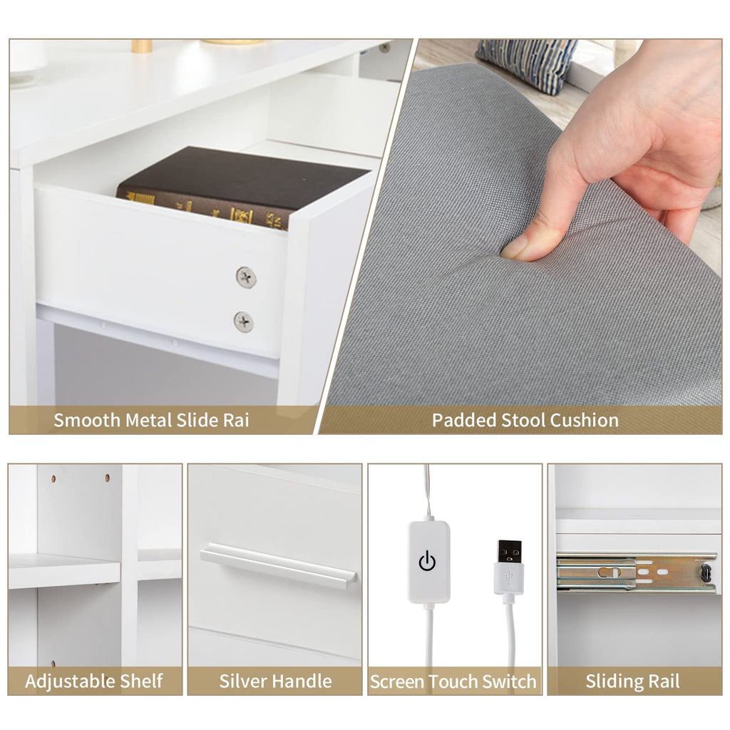 White Vanity Desk with Sliding Mirror U95198