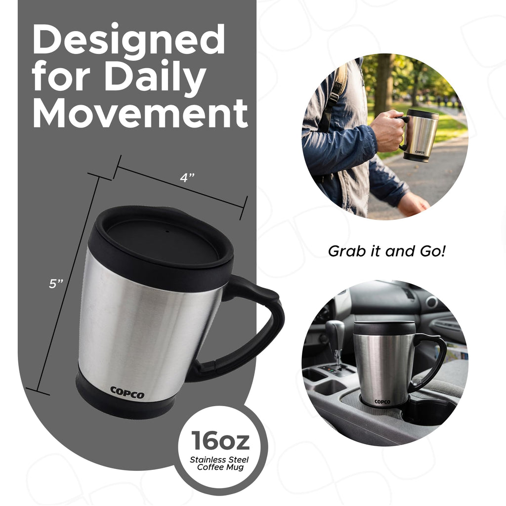 Double Wall Stainless Steel Coffee Mug with Lid 16 Oz Silver M5618
