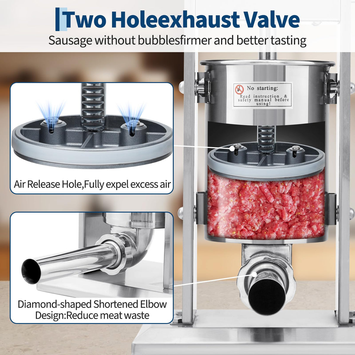 3L Stainless Steel Manual Sausage Stuffer with 5 Filling Tubes S16533