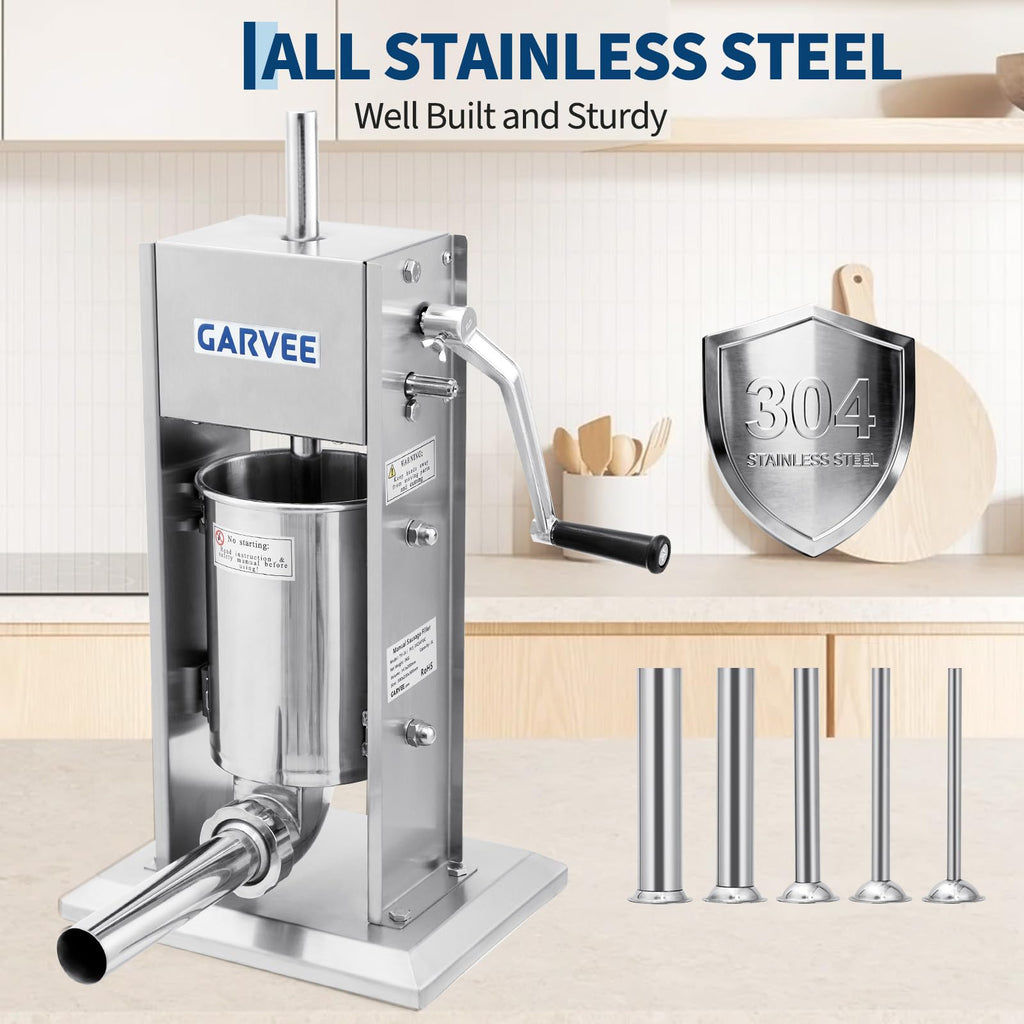 3L Stainless Steel Manual Sausage Stuffer with 5 Filling Tubes S16533