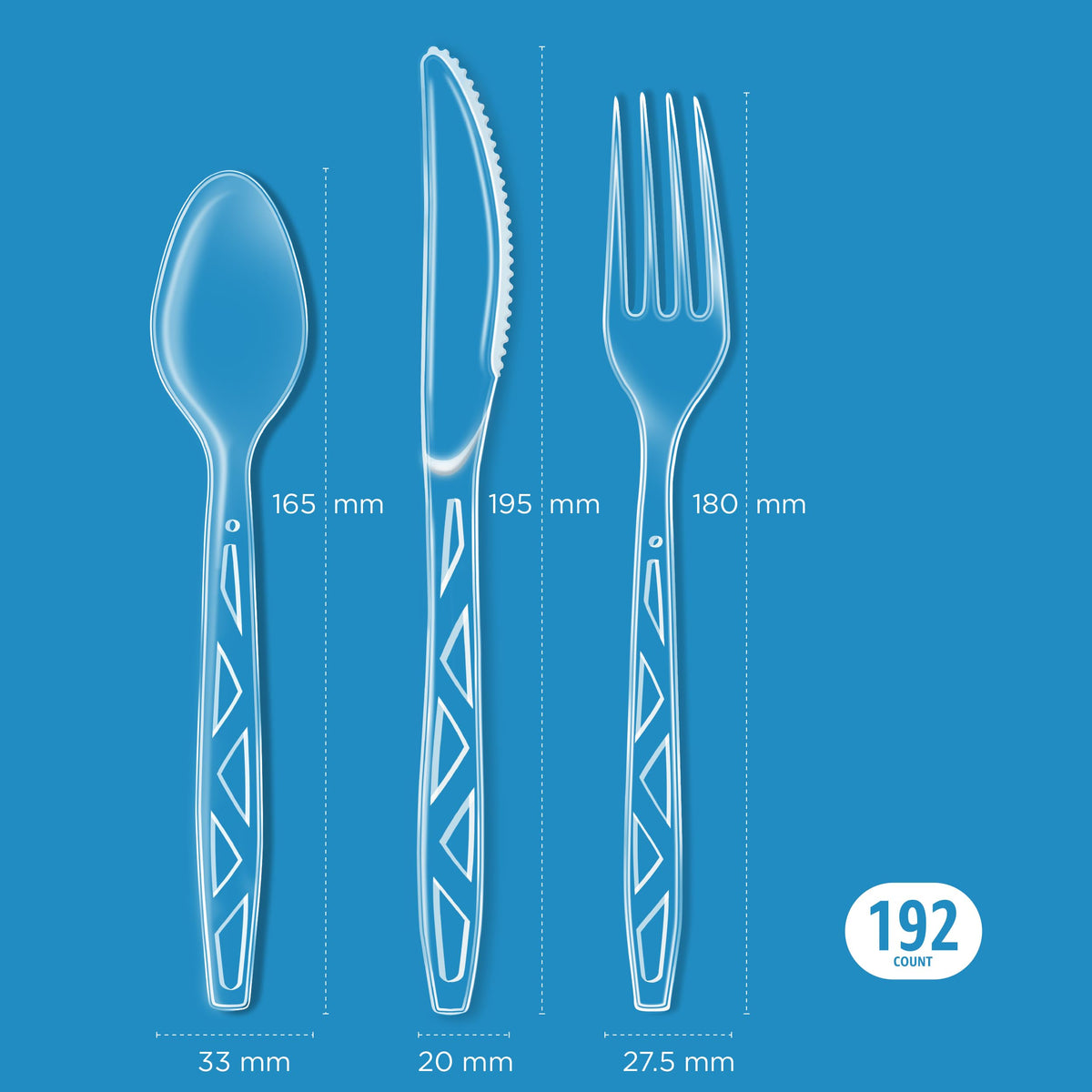 Clear Plastic Cutlery Set, 192 Count Combo Forks, Spoons and Knives Y16354