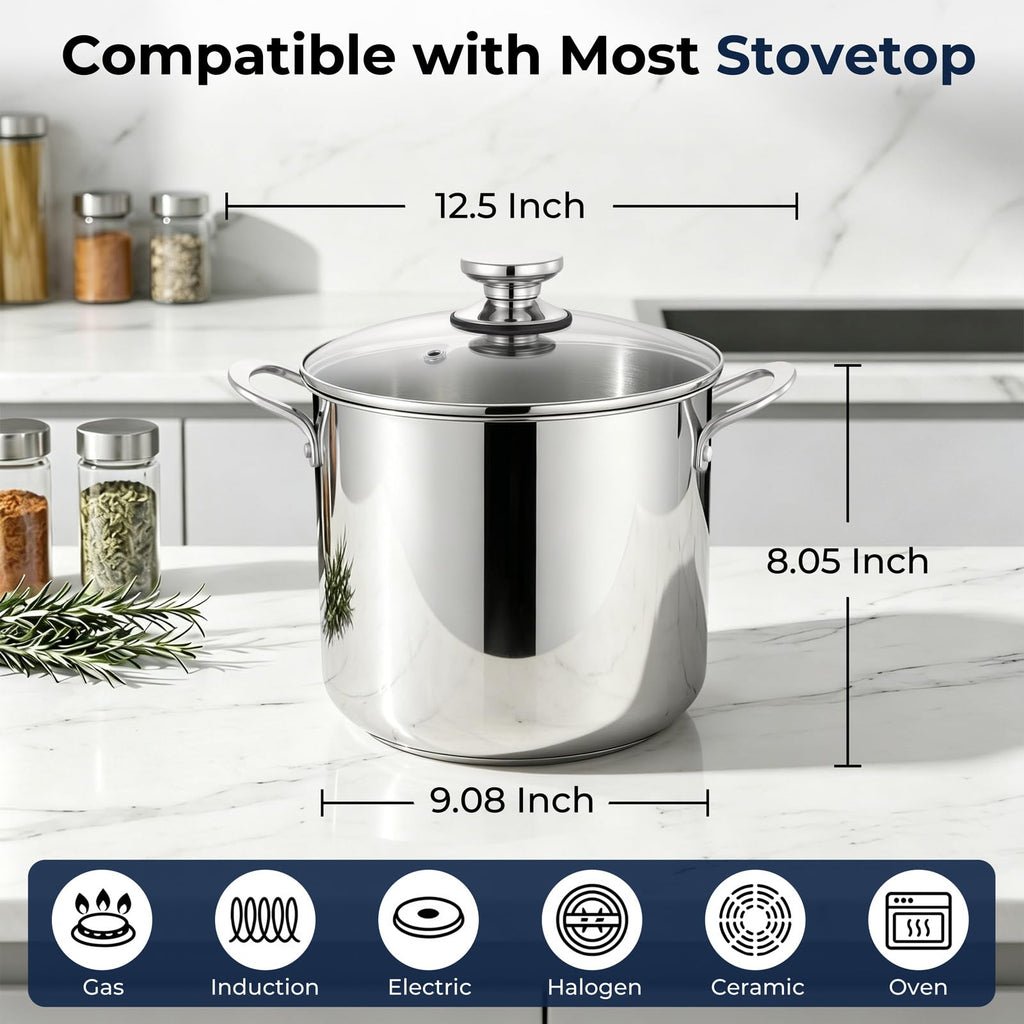 8QT Stainless Steel Stock Pot with Lid K373