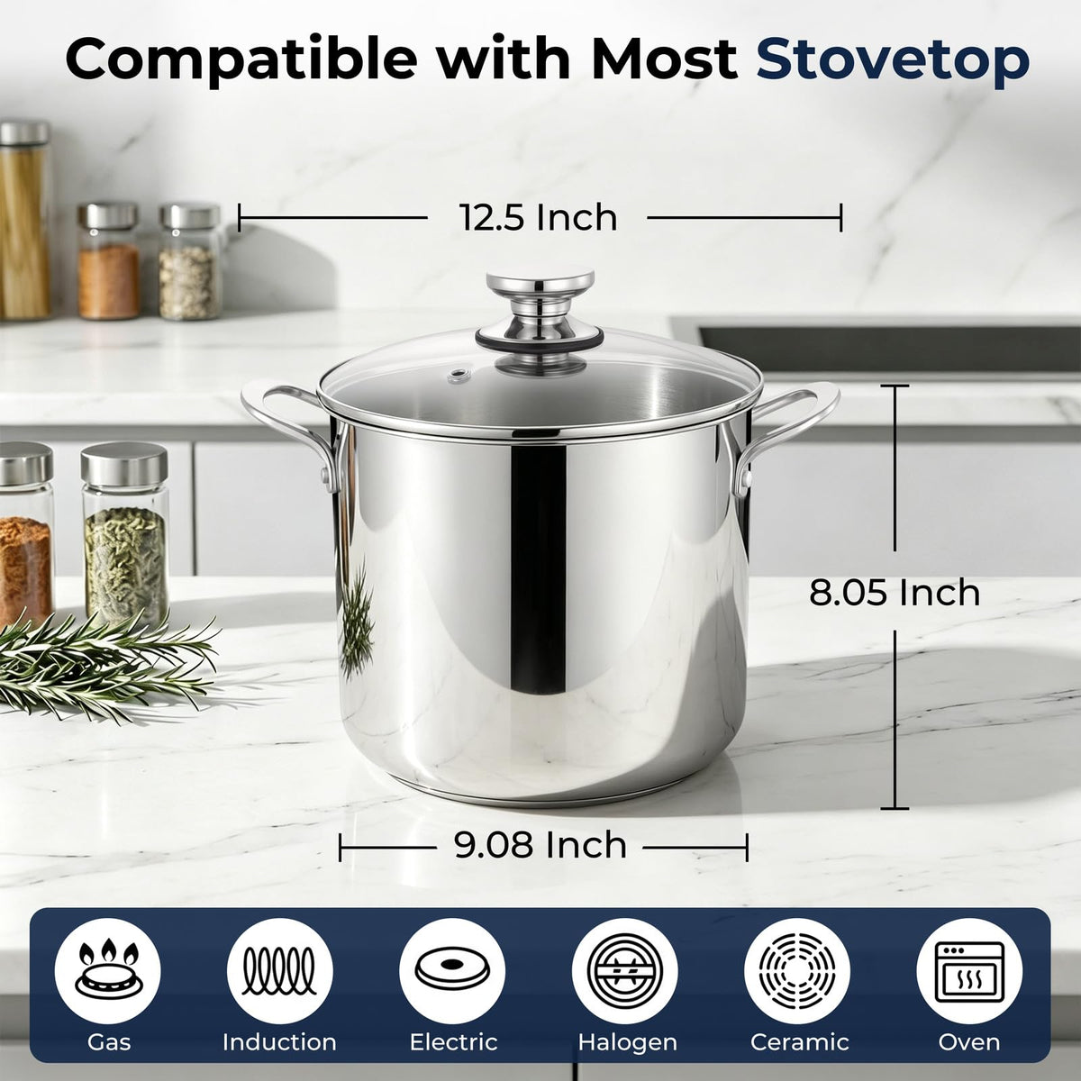 8QT Stainless Steel Stock Pot with Lid K373