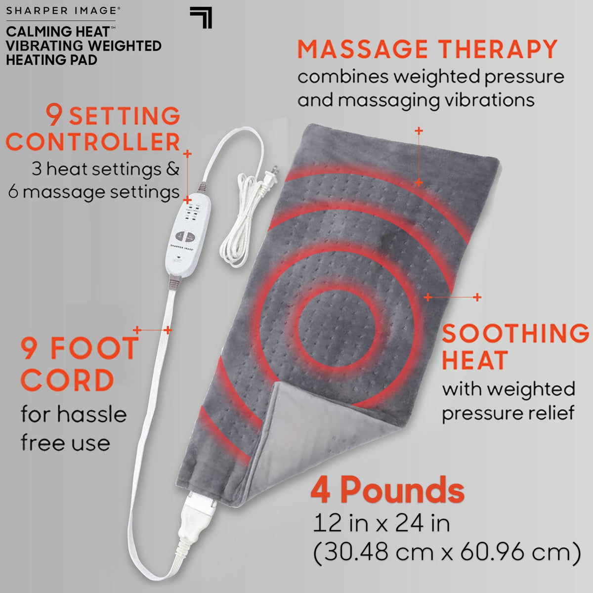 Weighted Heating Pad with 3 Heat 6 Massage Settings K51160