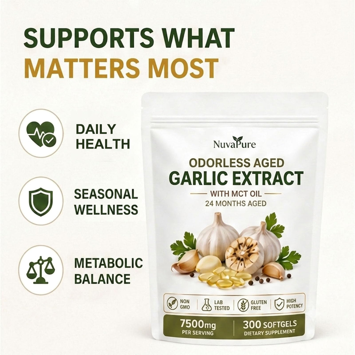 Odorless Aged Garlic Extract Supplement, 300 Softgels Z163299