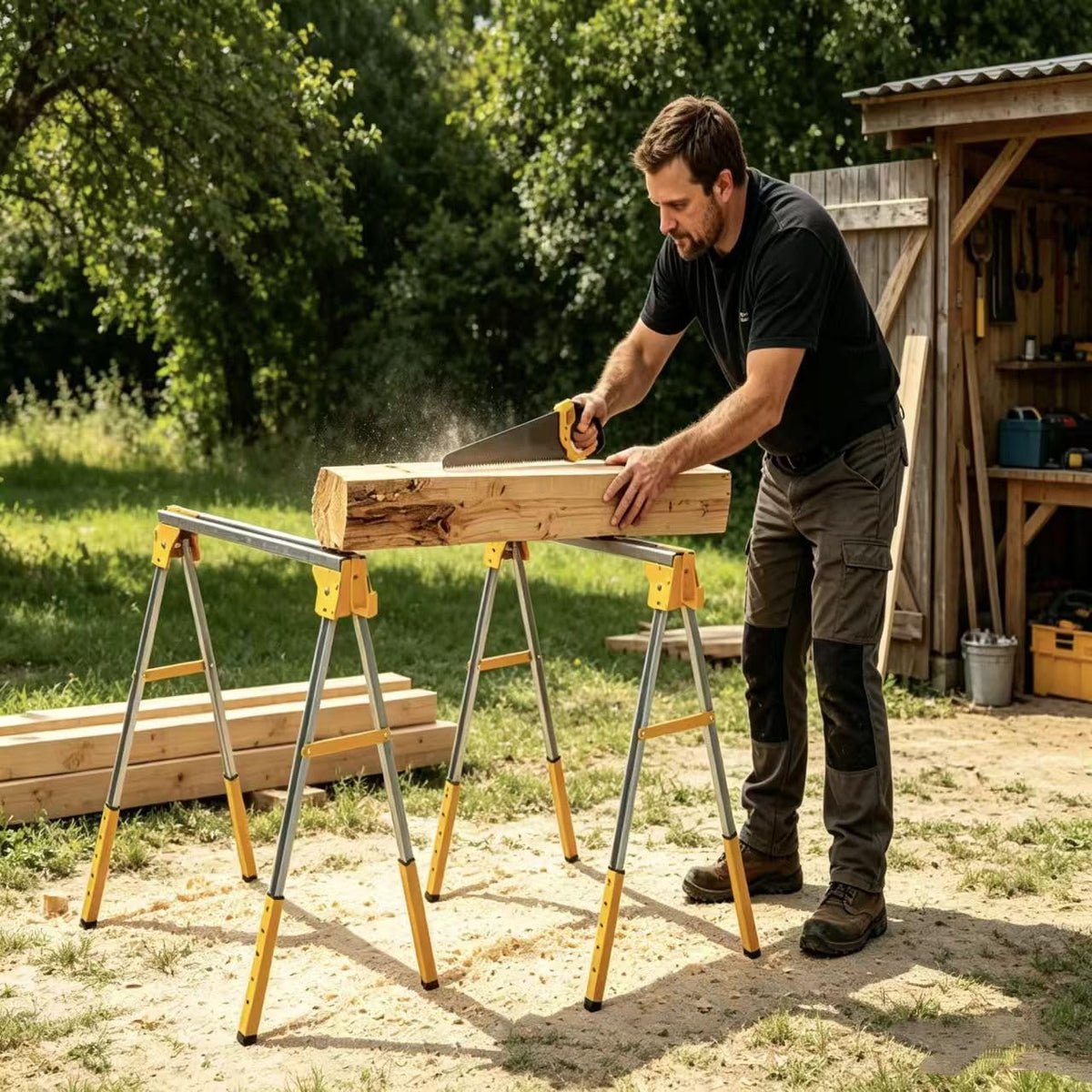 Adjustable Folding Steel Sawhorse 2-Pack 1000 lbs Capacity C511474