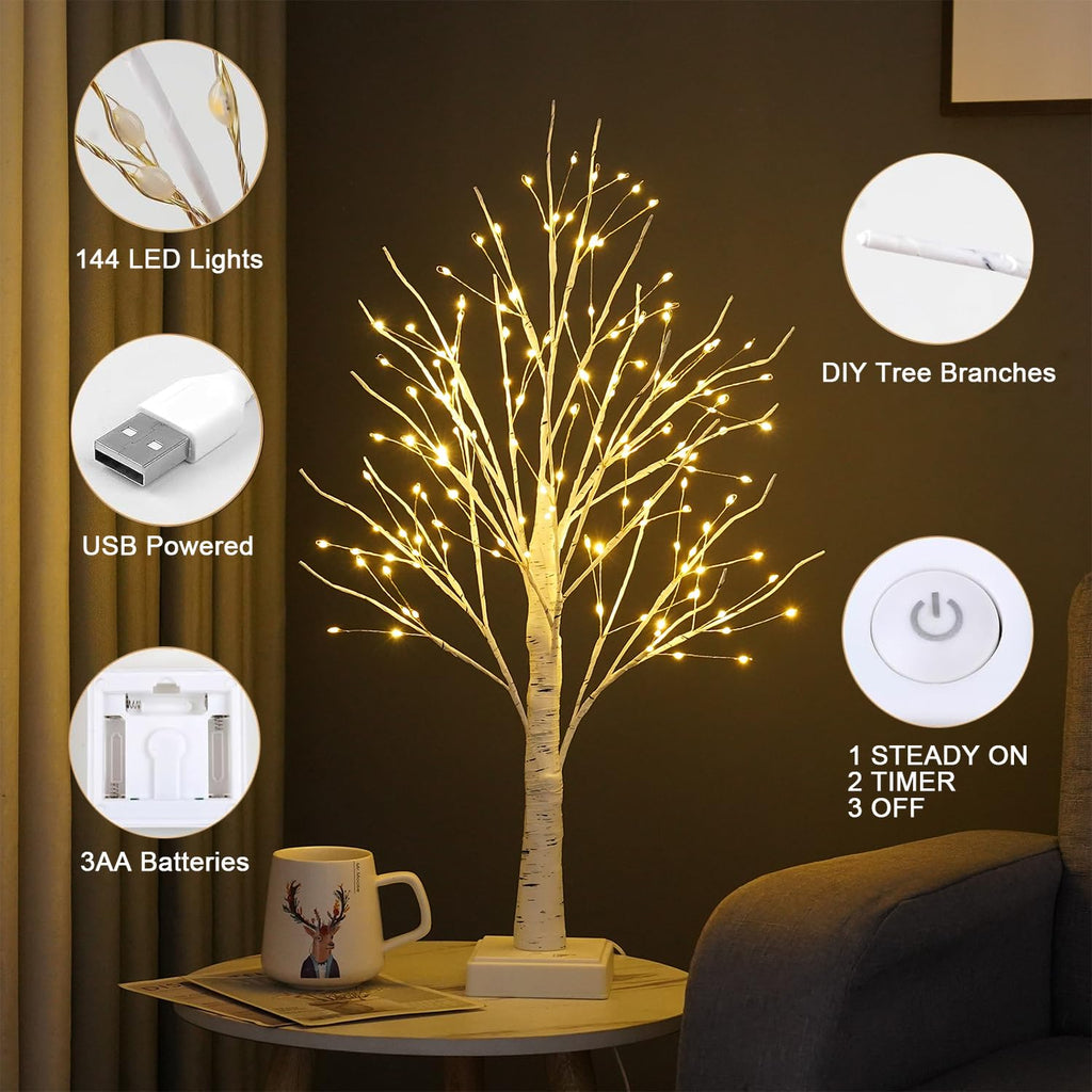 24" 2FT White Birch Tree with 144 LED Lights C811750
