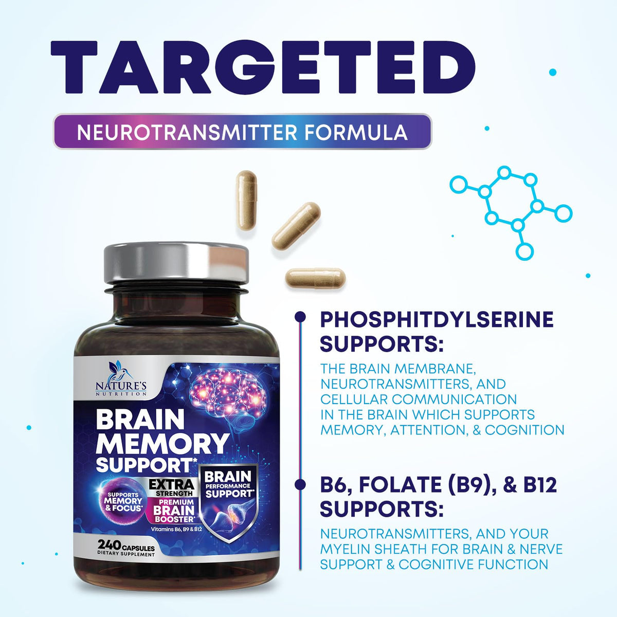 Brain Memory Supplement Pills 240 Capsules J7297